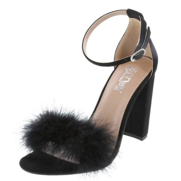 black fuzzy heels